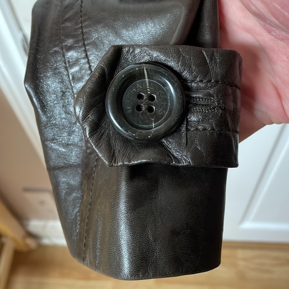 Michael Kors brown leather double breasted jacket size 8 - Picture 4 of 16